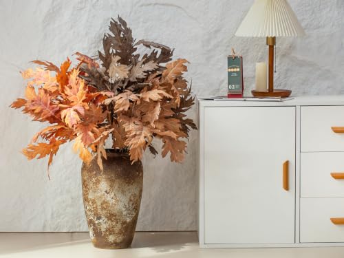 Fall Oak Stems - 6 Pcs 35-Inch Faux Autumn Branches with Foliage, Vintage Brown-Orange Variation