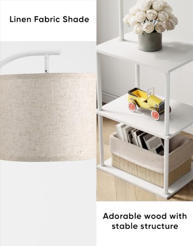 PARTPHONER White Floor Lamp with Table and Storage Shelves - Modern Nightstand with 3CCT LED Bulb