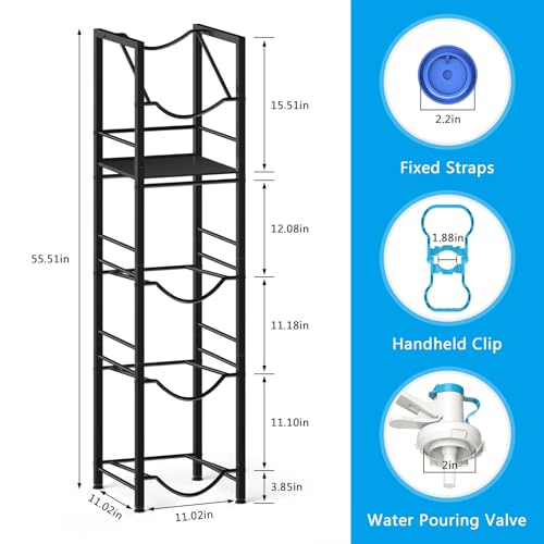 Eocnrhe 2-In-1 5 Gallon Water Jug Holder with Dispenser, 11.02 x 11.02 x 55.51 Inches Storage Rack for Kitchen Office Garage
