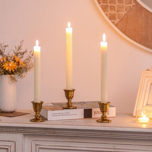 12 Pack Vintage Brass Candle Holders Taper Candle Stick Set - Gold Victorian Style