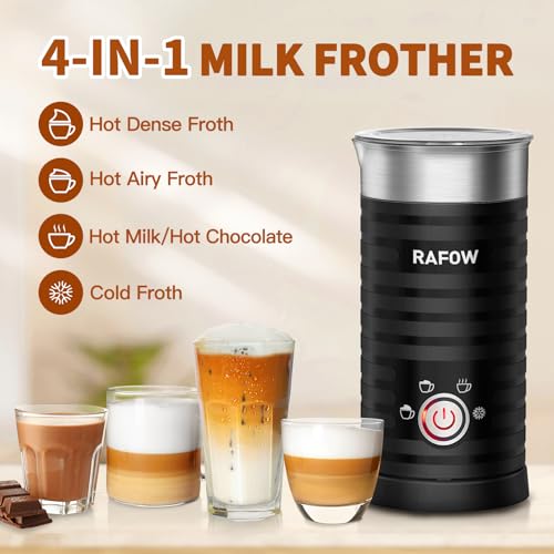 Rafow 300ML 4-in-1 Electric Milk Frother Steamer for Hot & Cold Coffee Drinks