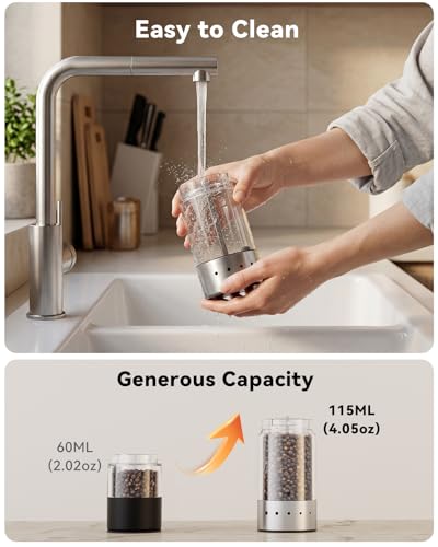 Rechargeable Salt and Pepper Grinder Set - Stainless Steel Silver, Adjustable Coarse to Fine, LED Display
