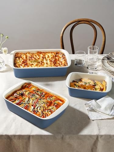 LE TAUCI Ceramic Casserole Set with Racks - Dusty Blue, 3 Sizes, Oven Safe