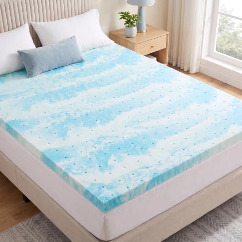Queen Cooling Gel Infused Memory Foam Mattress Topper 3 Inch Blue - Pressure Relief