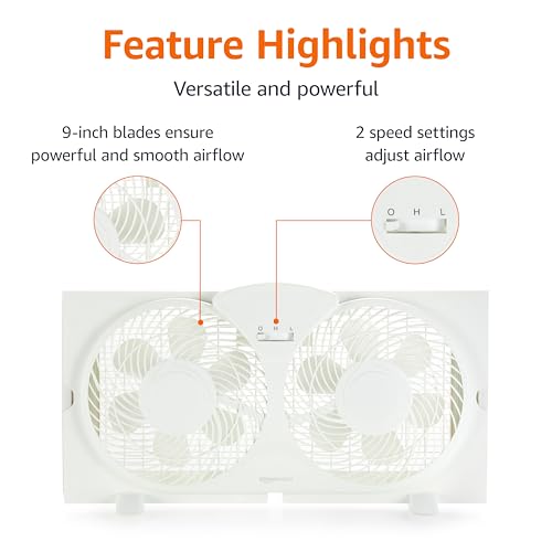 Twin Window Fan for Home Bedroom - 9 Inch Reversible Airflow & Exhaust - Basic Variation