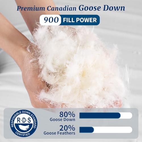 Queen Size Canadian Goose Down Pillow - 900 Fill Power White Luxury Bed Pillow - AiAngu