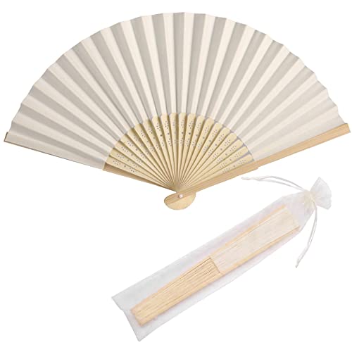 Cream Paper Hand Fans with Organza Bags 50pcs Wedding Party Favors DIY Decor