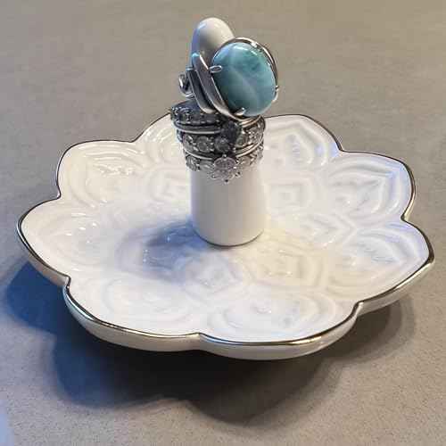 White Ceramic Mandala Jewelry Dish Decoration Ring Holder, Necklace, Earrings, Watch Key Decoration Jewelry Holder, Gift for Mother's Day, Birthday, Engagement Wedding, Christmas, Thanksgiving Day