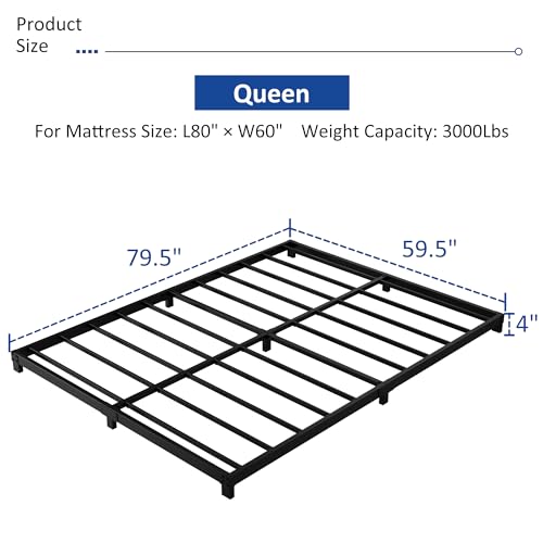 Queen Bed Frame Low Profile 4 Inch Metal Bed Frame - Queen Size