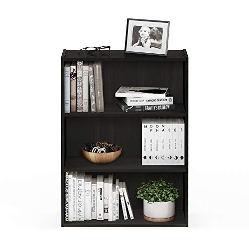 Furinno Pasir Blackwood 3-Tier Bookcase - Wide Storage Shelves, Modern Home Office & Living Room Furniture