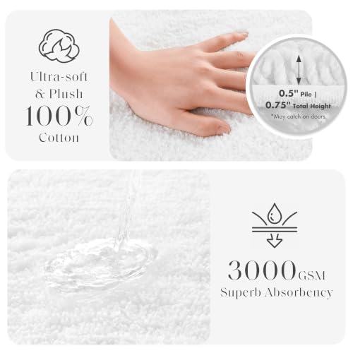 White Reversible Cotton Bath Rug 24 x 44 Inches - Plush & Durable