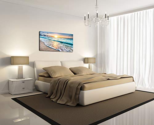 Baisuart Sunset Beach Waves Canvas Wall Art 40x20 Inch Framed Decoration