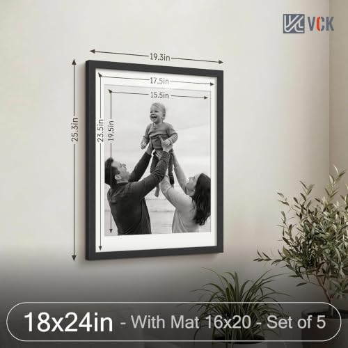 VCK 18x24 Poster Frame Set - Black Wood 5 Pack with 16x20 Mat - Gallery Wall
