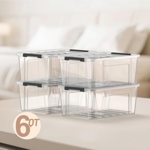Krihan Clear 9-Pack Plastic Storage Bins with Lids, 6 Quart Stackable Organization Containers