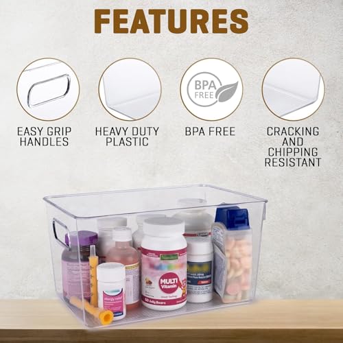 8 Pack Stackable Clear Plastic Storage Bins with Lids - Pantry & Fridge Organizer, 11 x 7.5 x 6 inches