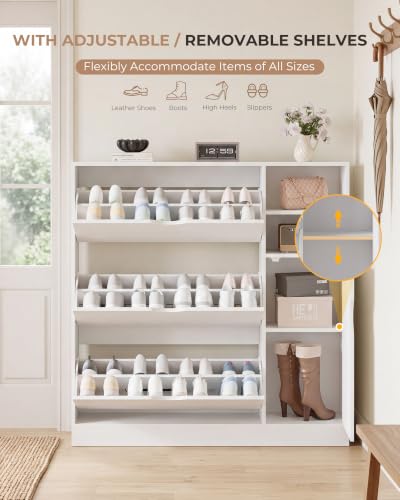 White Shoe Cabinet for Entryway with 3 Flip Drawers & Adjustable Side Shelf