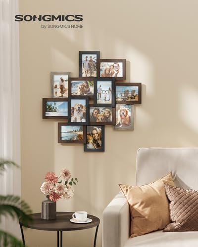 12-Pack 4x6 Photo Collage Frames Set with Glass Front - Maroon Brown, Heather Greige, Ash Black