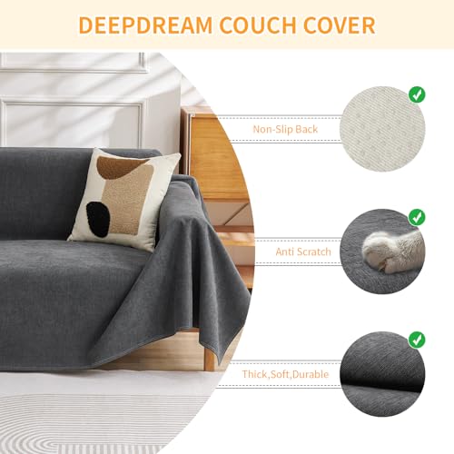 Deep Dream Waterproof Cat-Scratch Resistant Couch Cover - Dark Grey / 91" x 134"