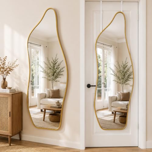 TinyTimes Gold Dolphin Full Length Wall Mirror 48x16 Inches - Modern Organic Design