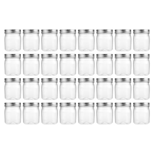 Novelinks Silver 8 oz Plastic Mason Jars - 32 Pack with Lids, BPA-Free Kitchen Storage