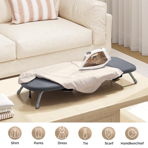 KINGBOARD Black Folding Tabletop Ironing Board with Iron Holder, 12x32 Inches