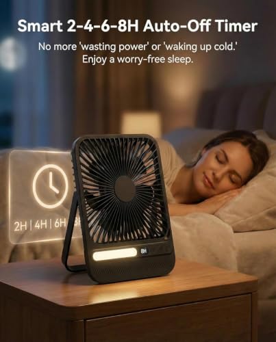BIVBTP 8000mAh Portable Travel Fan - Classic Black, 7-inch Ultra-Thin Desk Fan with 28H Battery & Quiet Operation