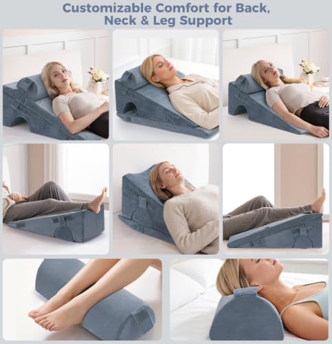 Adjustable Leg Wedge Pillow Set for Support, Recovery & Comfort - Gray