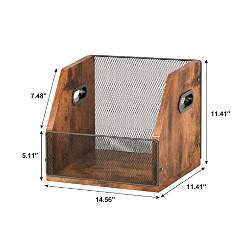 Homeiju Rustic Brown & Black Vinyl Record Storage Crate Holds 60 Records