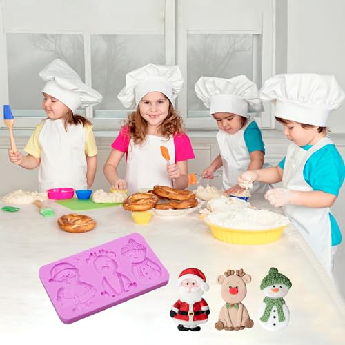 Christmas Snowman Silicone Mold, Reindeer 3D Santa Claus Silicone Fondant Molds, for Christmas Cookie Cake Decoration Cupcake Chocolate Gum Paste Polymer Clay Resin