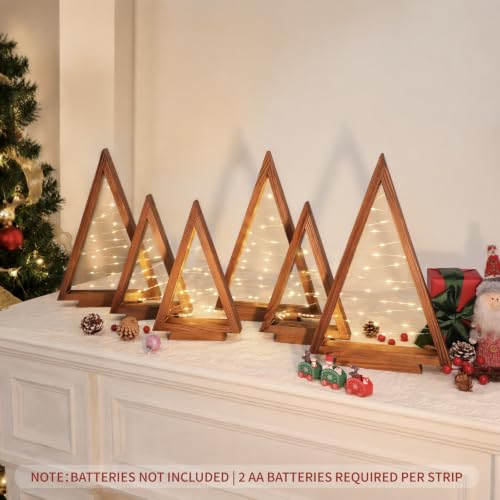 6 Pcs Wooden Christmas Tree with Lights Set - Charred Pine Tabletop Holiday Decor