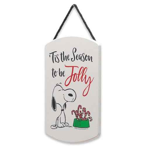 Peanuts Snoopy 'Tis the Season to Be Jolly Hanging Wood Wall Decor - Fun Snoopy Christmas Decoration for Home