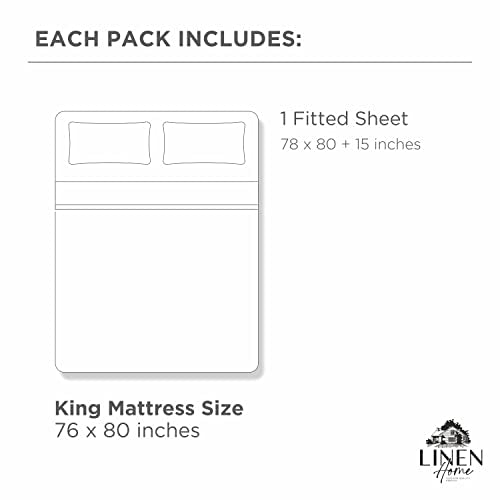 Linen Home 100% Cotton Percale King Size Fitted Sheet only, White