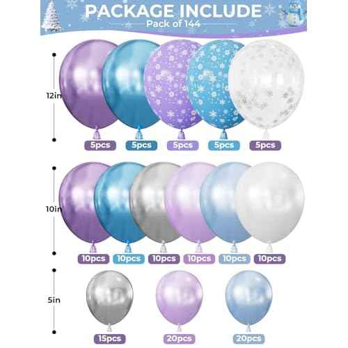 Snowflake Balloon Garland Arch Kit, 144 Pcs Purple Blue Silver White Balloons With Foil Snowflake Star Balloons, for Winter Wonderland, Princess Birthday, Baby Shower, Christmas Decor