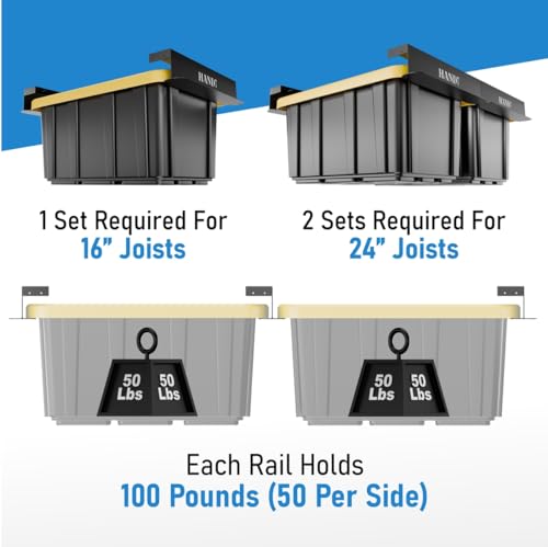 Heavy Duty Garage Overhead Storage Rack with 6 Black Bins - Connectable Ceiling Shelving System