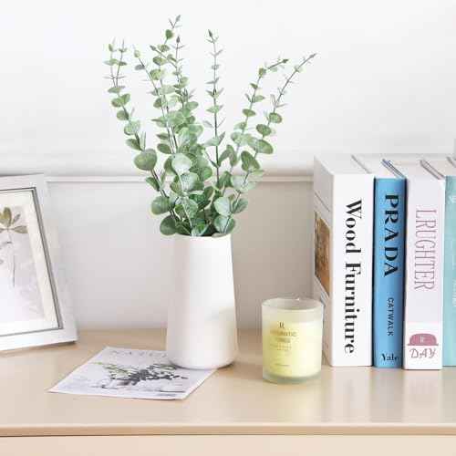 CEWOR 8pcs Eucalyptus Stems Decor 14.1 Inch Artificial Eucalyptus Leaves Fake Greenery Branches for Wedding Centerpiece Flower Floral Arrangement Farmhouse Home Decoration