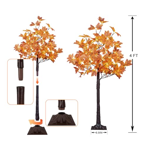 4FT Artificial Maple Tree with 144 Warm White Lights - Indoor Outdoor Fall Decorations - Variation 4FT-2