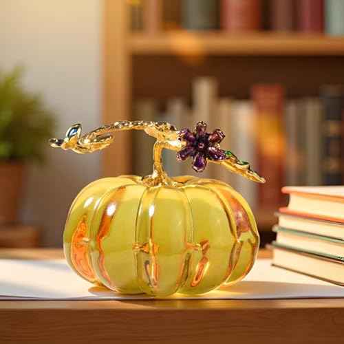 2.5'' Blown Glass Pumpkin Figurines Collectibles, Small Crystal Pumpkin Decorations for Fall Harvest Halloween Thanksgiving Christmas