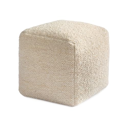 Ivory Handmade Pouf Ottoman 16x16 Inches for Living Room & Couch