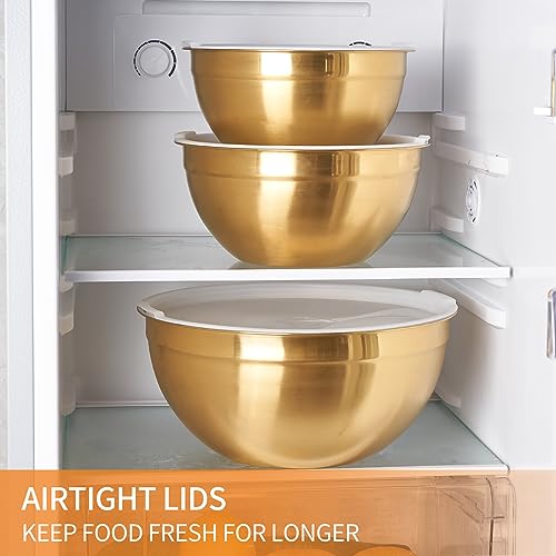 Moxinox Gold Nesting Stainless Steel Mixing Bowls Set of 7 with Airtight Lids