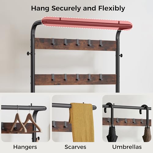 DUMOS 5-in-1 Hall Tree with Coat Rack Shoe Bench & 13.5x28.7x73 Dark Brown