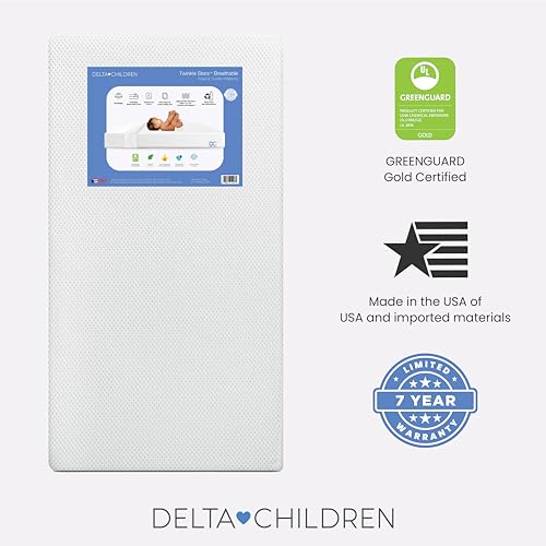 Delta Children Twinkle Breathable Crib & Toddler Mattress - White, 52"Lx27.5"W