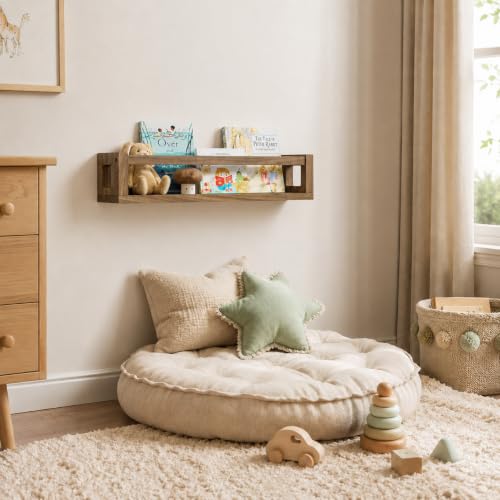 Nursery Wall Book Shelves - Solid Wood Floating Shelves in Walnut Brown, 23.6 Inch - Set of 3