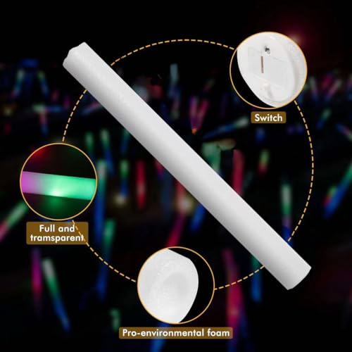 100PCS LED Foam Light Up Sticks for Parties, Raves, Weddings & Camping