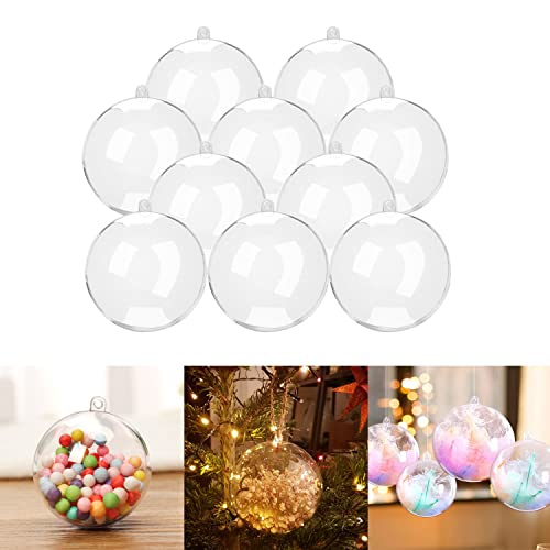 2.75 Inch (70mm) Clear Fillable Ornament Balls Pack of 10 - DIY Transparent Plastic Christmas & Wedding Decor