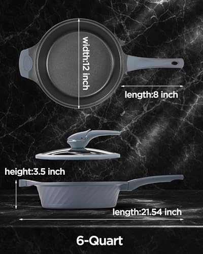 12-Inch Nonstick Deep Sauté Pan with Lid, 6 Quart Large Skillet
