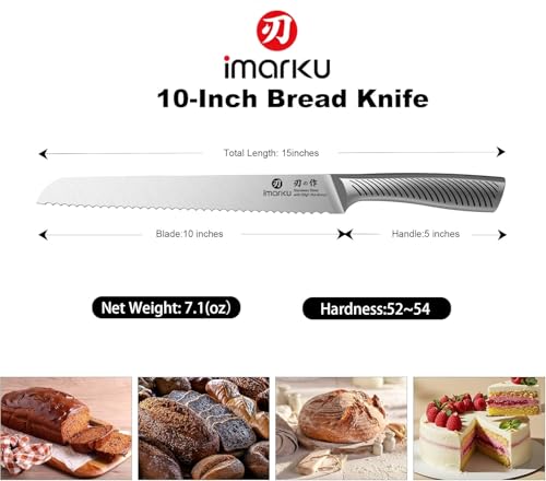 Imarku Bread Knife 10 Inch - Classic Silver High Carbon Stainless Steel