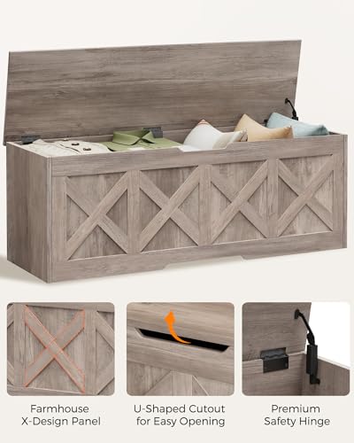 Homleke 47.2-Inch Extra-Large Wooden Storage Chest Farmhouse Greige Bench