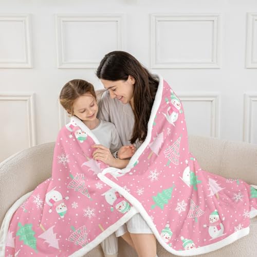 jejeloiu Pink Christmas Sherpa Blanket Baby 30"x40" Snowman Fleece Throw Blanket for Kids Boys Girls Xmas Snowflake Winter Plush Blanket New Year Decor
