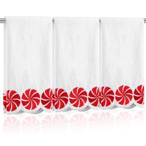 VitalCozy Christmas Peppermint Candy Hand Towels 3-Pack - Festive Cotton Decor