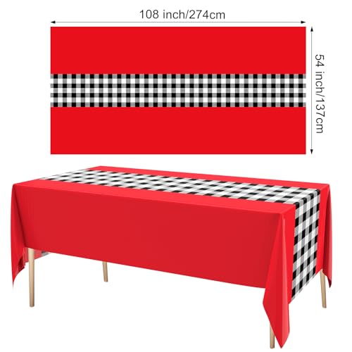 Oudain Red Gingham Checkered Table Runner 3 Pieces for Parties & Events